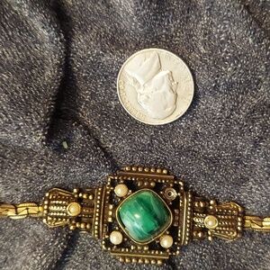 Super funky faux precious gem / pearl / gold 1970s vintage costume bracelet